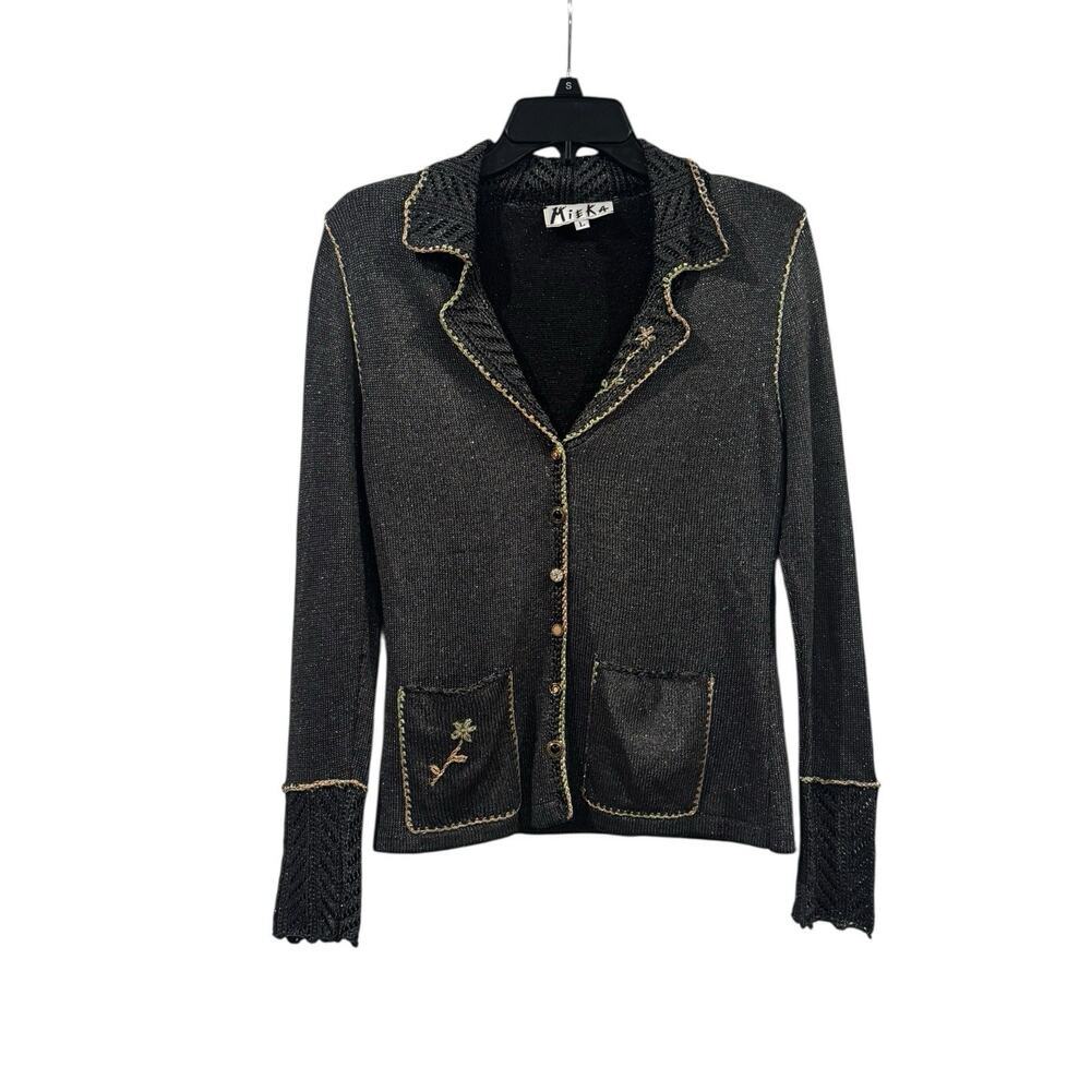 Mieka Vintage Pop Over Knit Sweater Womens L Gray Old Money Shimmer Glam Modest